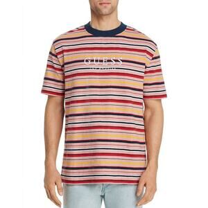 Guess Short Sleeve Pullover Popart Striped Logo T Shirt Dark Red Mens Size Large
